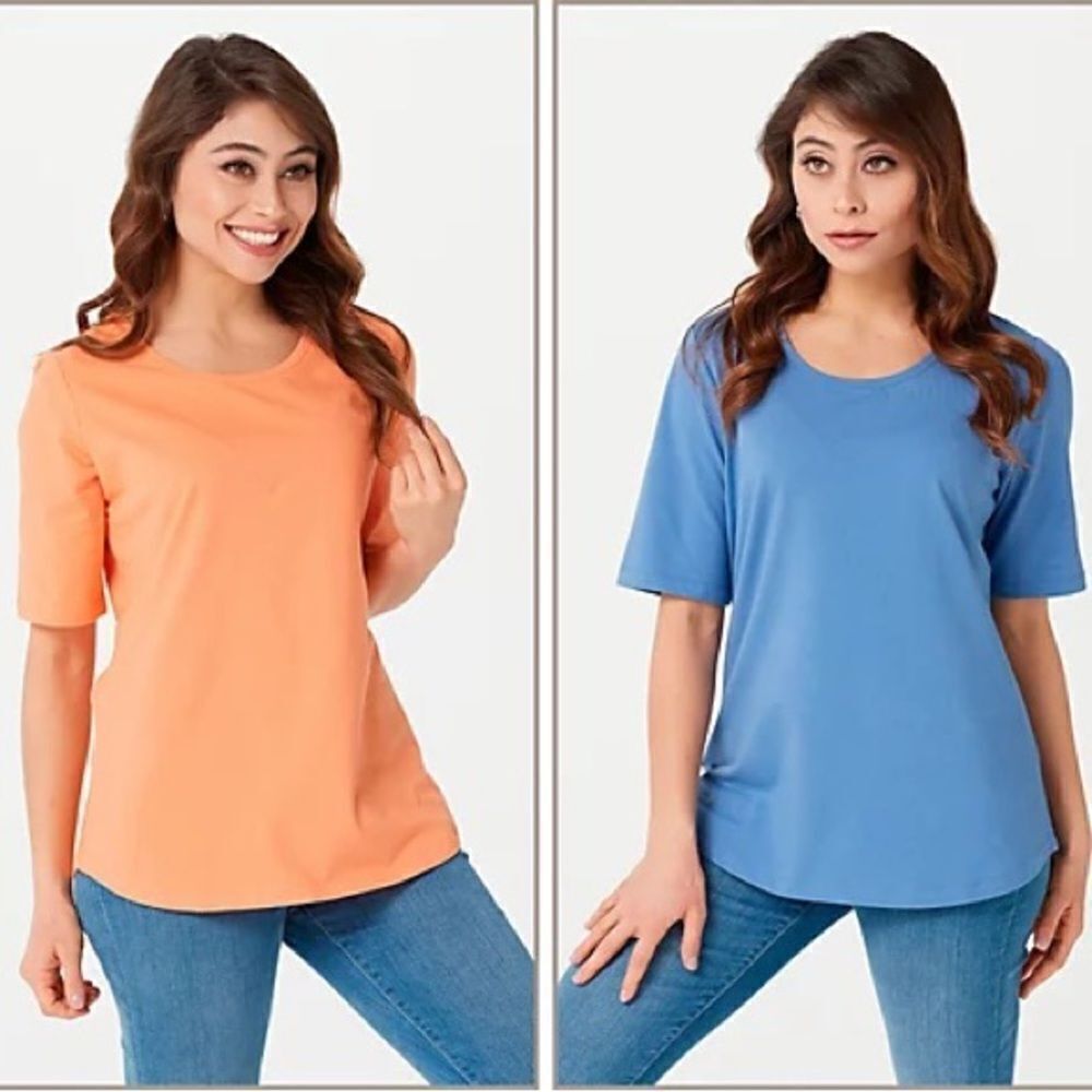 Denim & Co. Essentials Set of Two Elbow Sleeve Knit Top